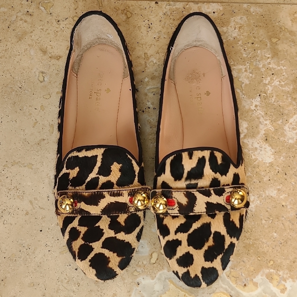 Kate Spade Animal Print Loafers with Gold Accents - Picture 4 of 10
